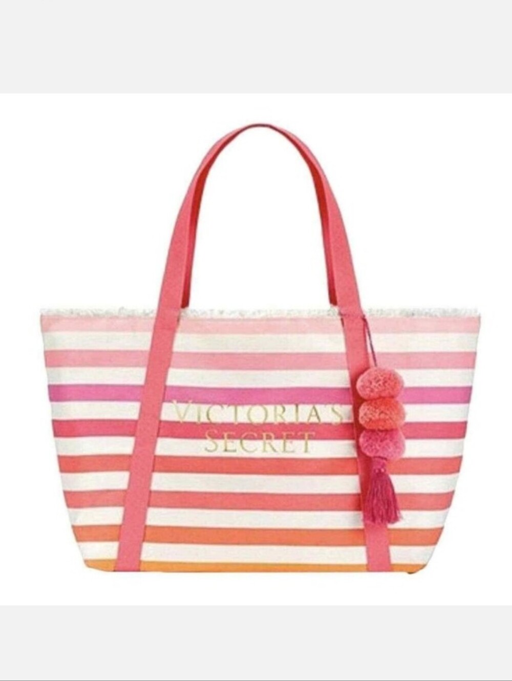 Victoria Secret Beach Tote Pink & White Large Striped Shopping Bag $58 NWT